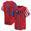 tuec T.Bay Rays #2 Yandy Diaz Player Red 2025 Independence Day Vapor Premier Limited Stitched Jerseys