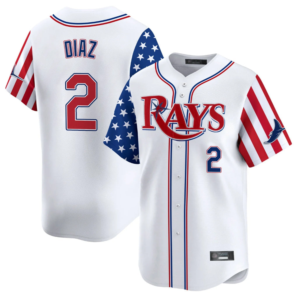tuec T.Bay Rays #2 Yandy Diaz Player White 2025 Independence Day Vapor Premier Limited Stitched Jerseys