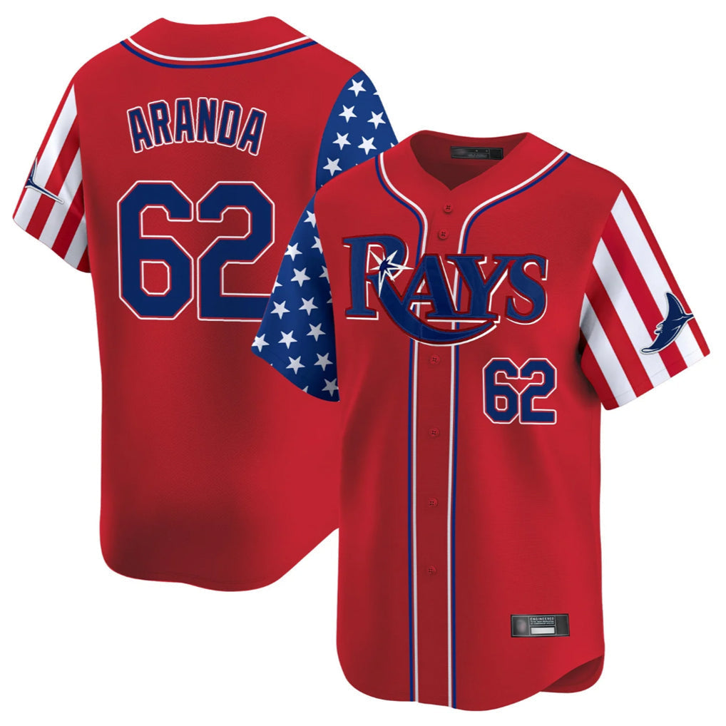 tuec T.Bay Rays #62 Jonathan Aranda Player Red 2025 Independence Day Vapor Premier Limited Stitched Jerseys