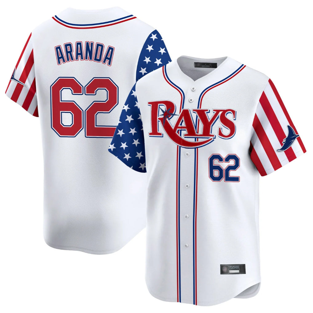 tuec T.Bay Rays #62 Jonathan Aranda Player White 2025 Independence Day Vapor Premier Limited Stitched Jerseys