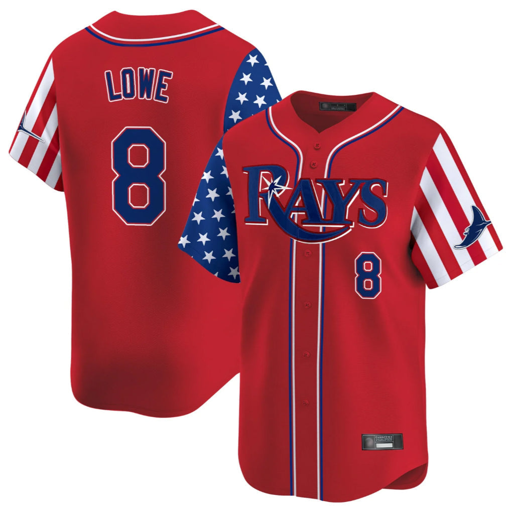 tuec T.Bay Rays #8 Brandon Lowe Player Red 2025 Independence Day Vapor Premier Limited Stitched Jerseys