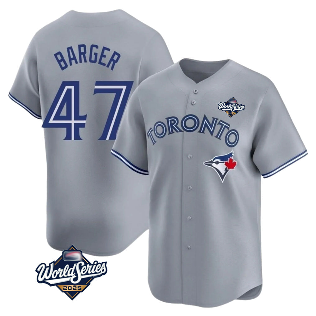 tuec T.Blue Jays #47 Addison Barger Player Gray 2025 World Series Stitched Jerseys