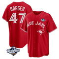 tuec T.Blue Jays #47 Addison Barger Player Red 2025 World Series Game Stitched Jerseys