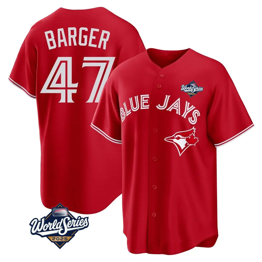 tuec T.Blue Jays #47 Addison Barger Player Red 2025 World Series Game Stitched Jerseys