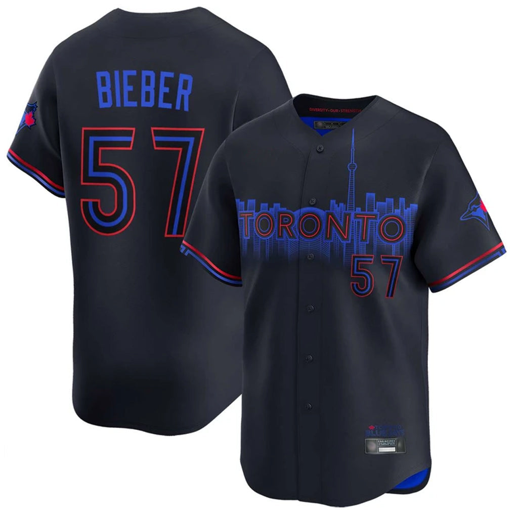 tuec T.Blue Jays #57 Shane Bieber Player Black City Connect Limited Home Stitched Jerseys