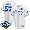 tuec T.Blue Jays #57 Shane Bieber Player White 2025 World Series All Stitched Jerseys