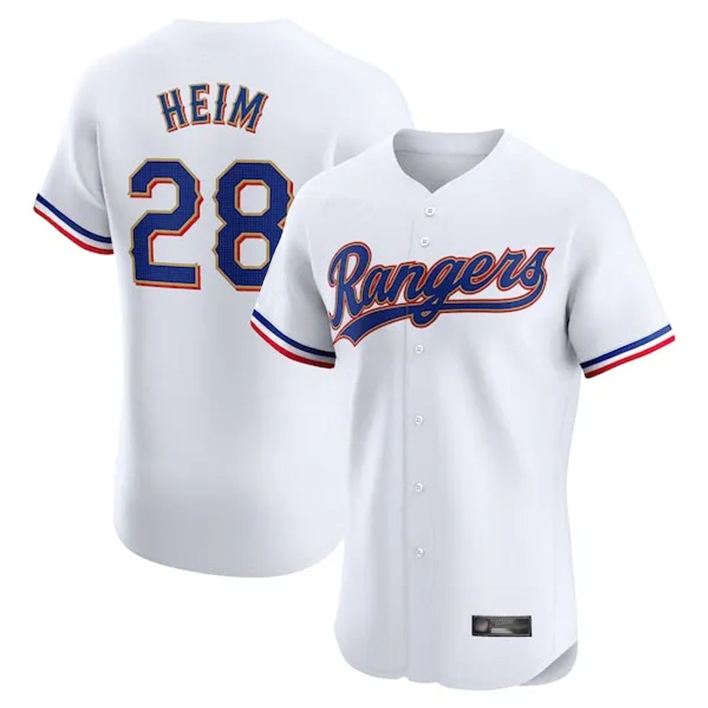 tuec T.Rangers #28 Jonah Heim Player White Gold Collection Limited Elite Stitched Jerseys