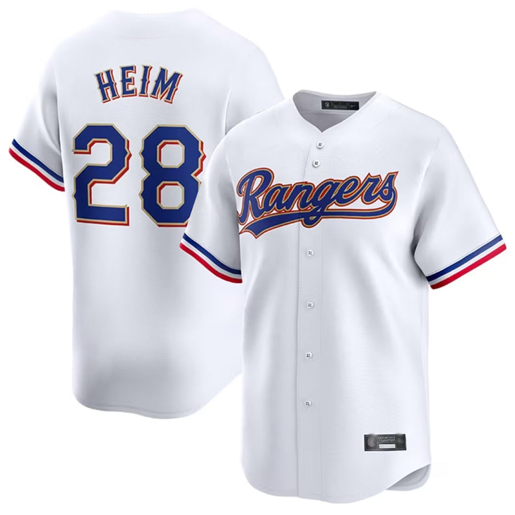 tuec T.Rangers #28 Jonah Heim Player White Gold Collection Limited Stitched Jerseys
