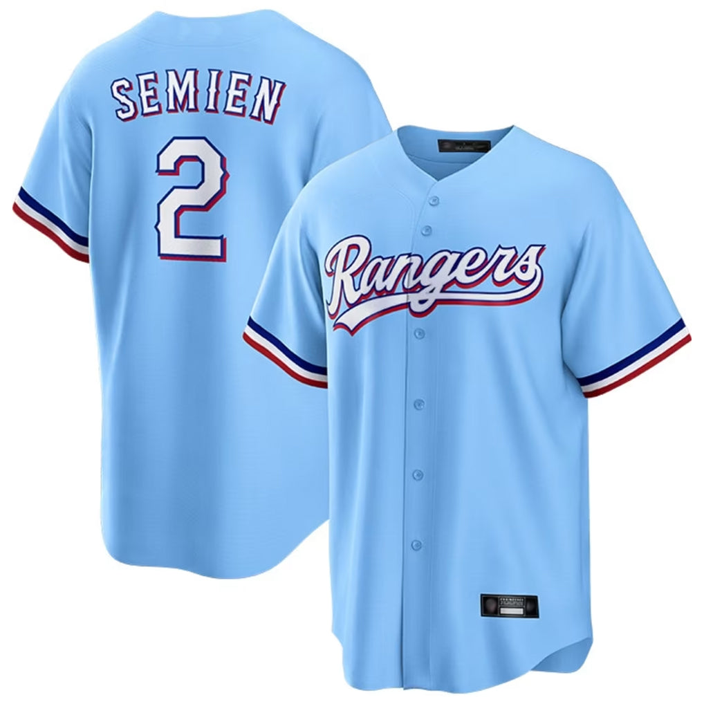 tuec T.Rangers #2 Marcus Semien Player Light Blue Replica Game Stitched Jerseys