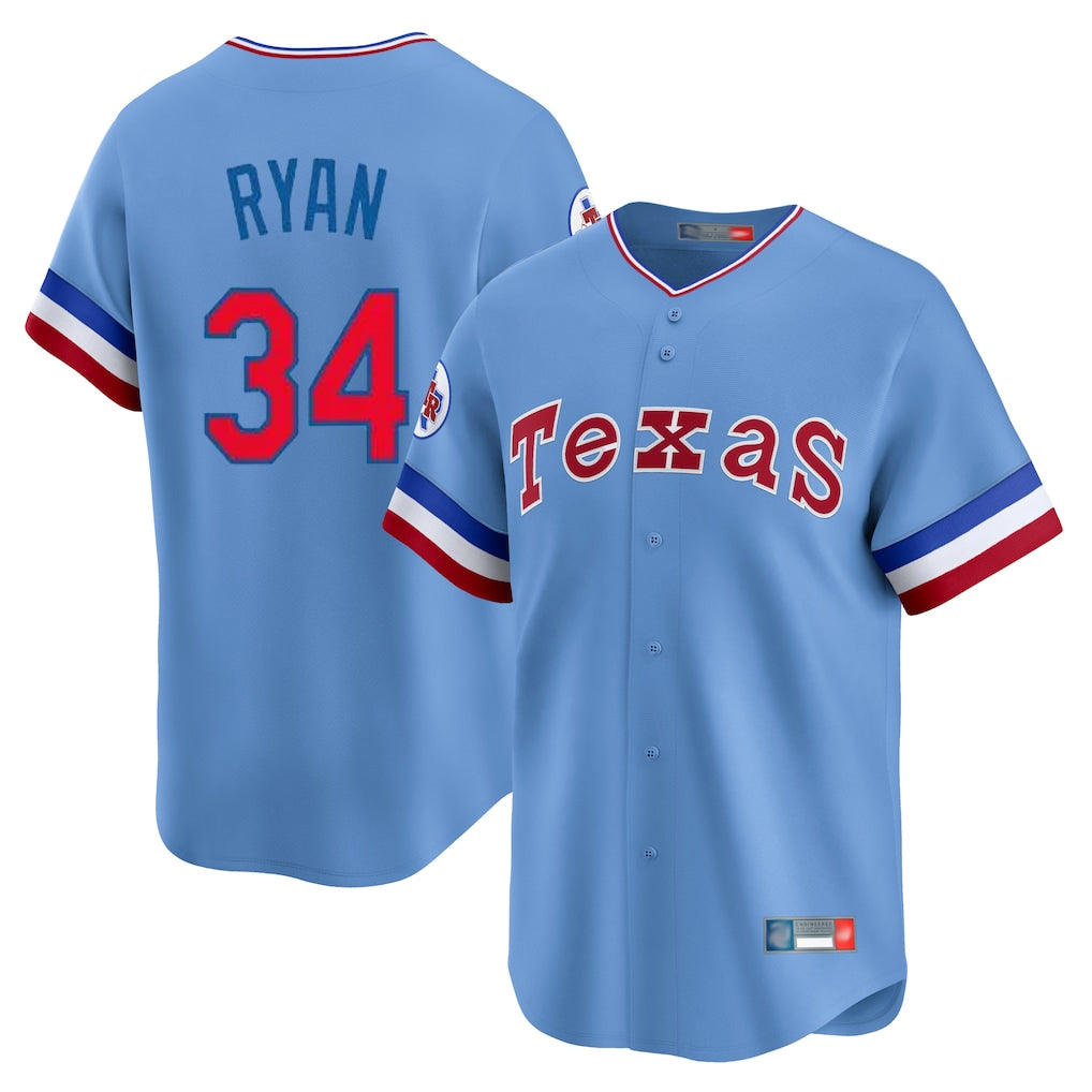 tuec T.Rangers #34 Nolan Ryan Player Light Blue Cooperstown Collection Limited Stitched Jerseys
