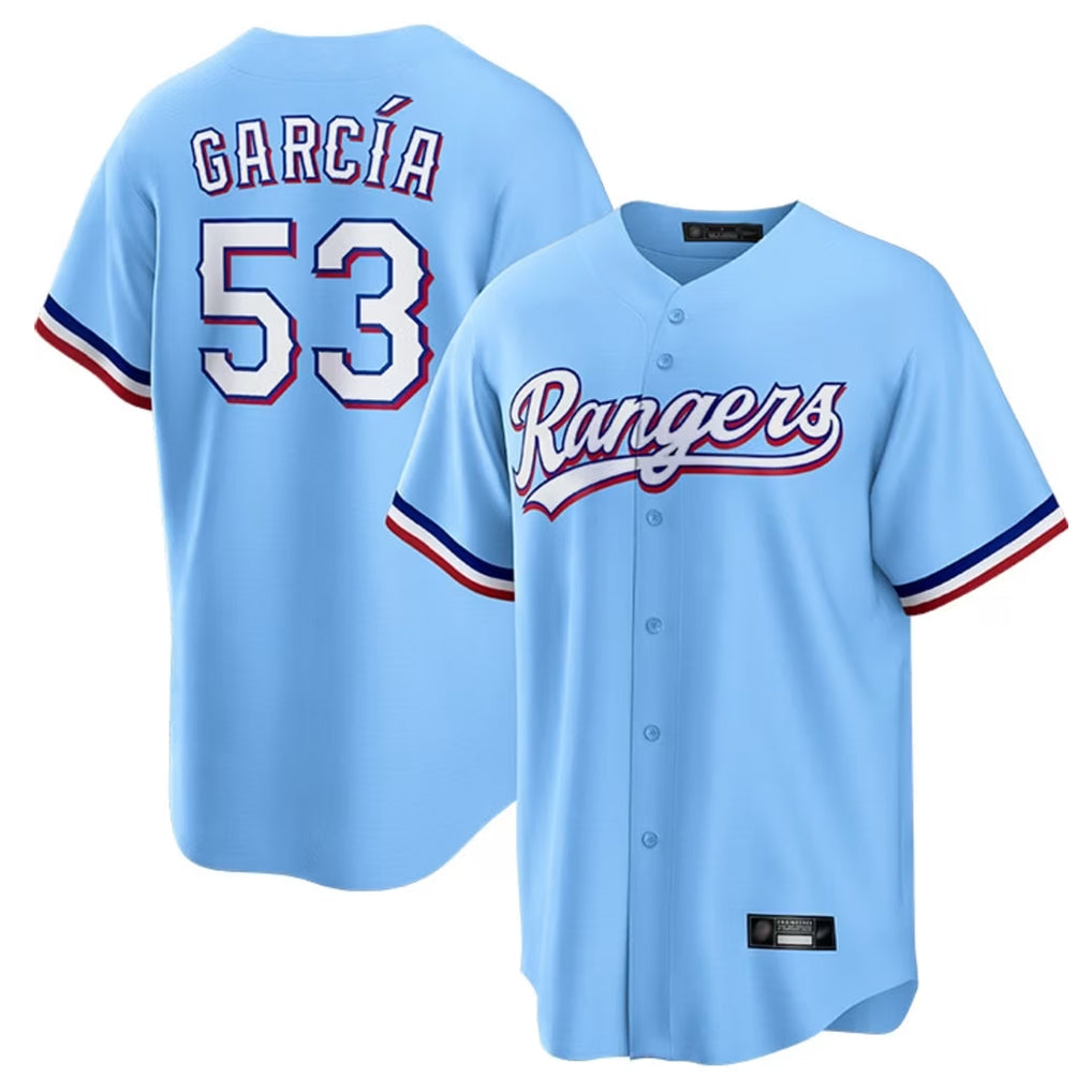 tuec T.Rangers #53 Adolis Garcia Player Light Blue Home Game Stitched Jerseys