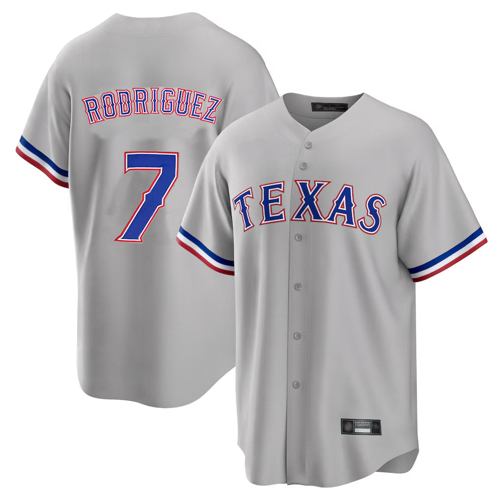 tuec T.Rangers #7 Ivan Rodriguez Player Gray Home Game Stitched Jerseys