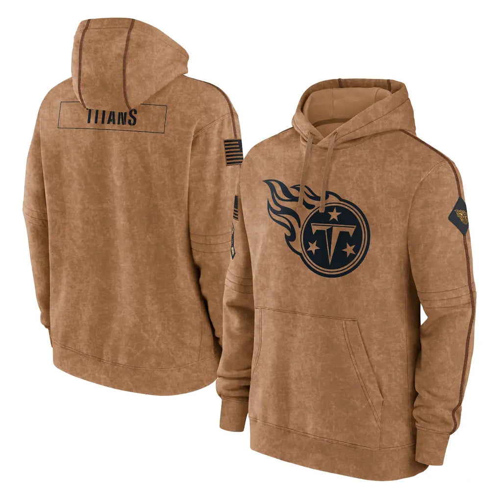 Tuec T.Titans Brown Salute To Service Club Pullover Hoodies Home Game Blank Player Stitched Jerseys