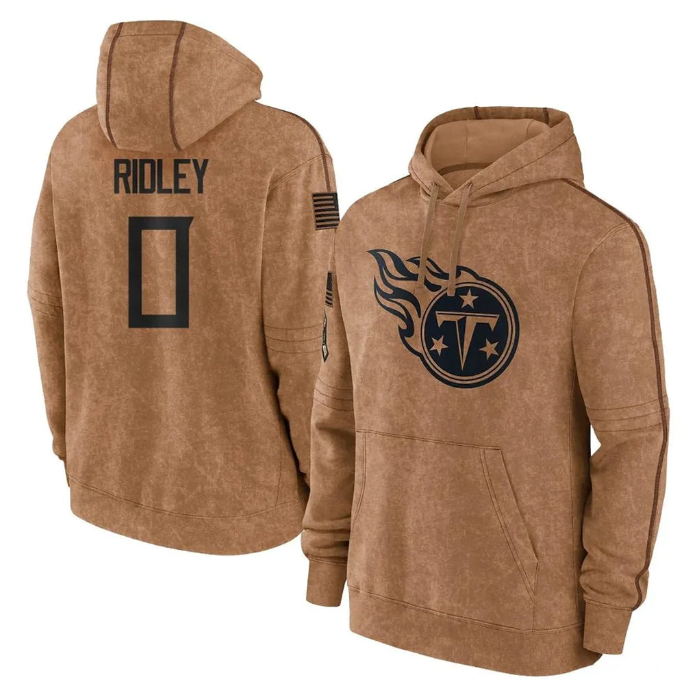 Tuec T.Titans #0 Calvin Ridley Player Brown Salute To Service Club Pullover Hoodies Home Game Stitched Jerseys