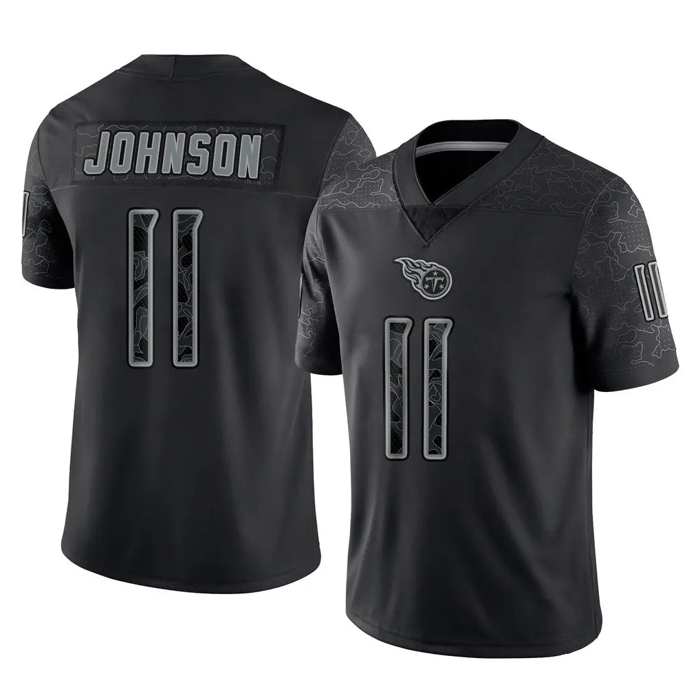 Tuec T.Titans #11 Jermaine Johnson II Player Black Limited Reflective Home Game Stitched Jerseys