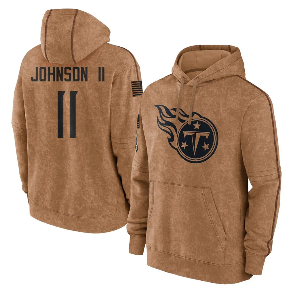 Tuec T.Titans #11 Jermaine Johnson II Player Brown Salute To Service Club Pullover Hoodies Home Game Stitched Jerseys
