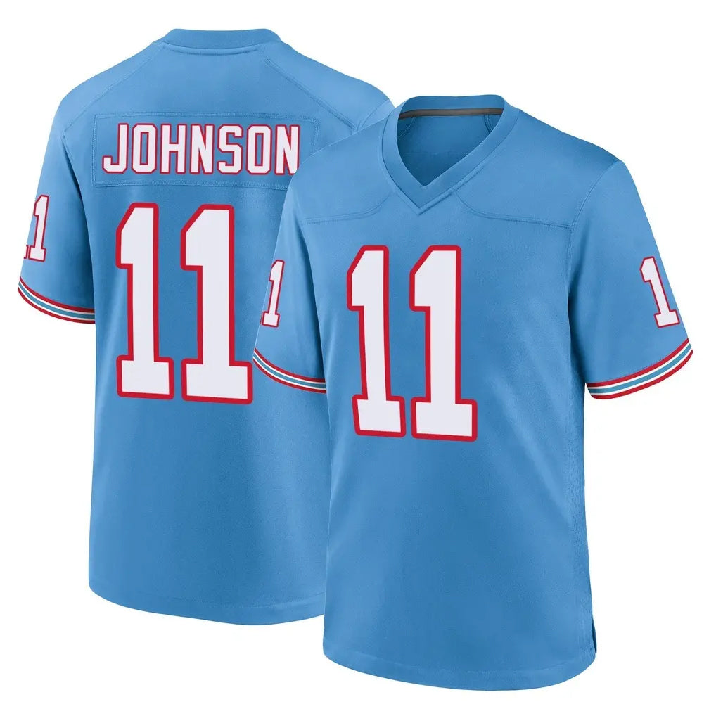 Tuec T.Titans #11 Jermaine Johnson II Player Light Blue Oilers Throwback Home Game Stitched Jerseys
