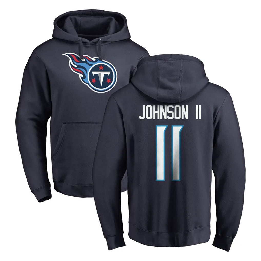 Tuec T.Titans #11 Jermaine Johnson II Player Navy Logo Pullover Hoodies Home Game Stitched Jerseys
