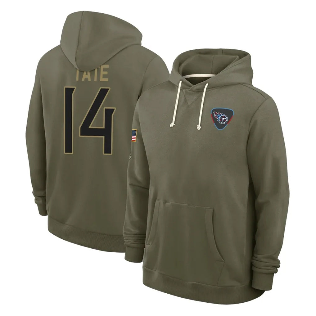 Tuec T.Titans #14 Carnell Tate Player Olive Salute to Service Hoodies Home Game Stitched Jerseys