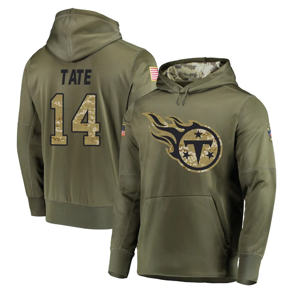 Tuec T.Titans #14 Carnell Tate Player Olive Salute to Service Pullover Hoodies Home Game Stitched Jerseys