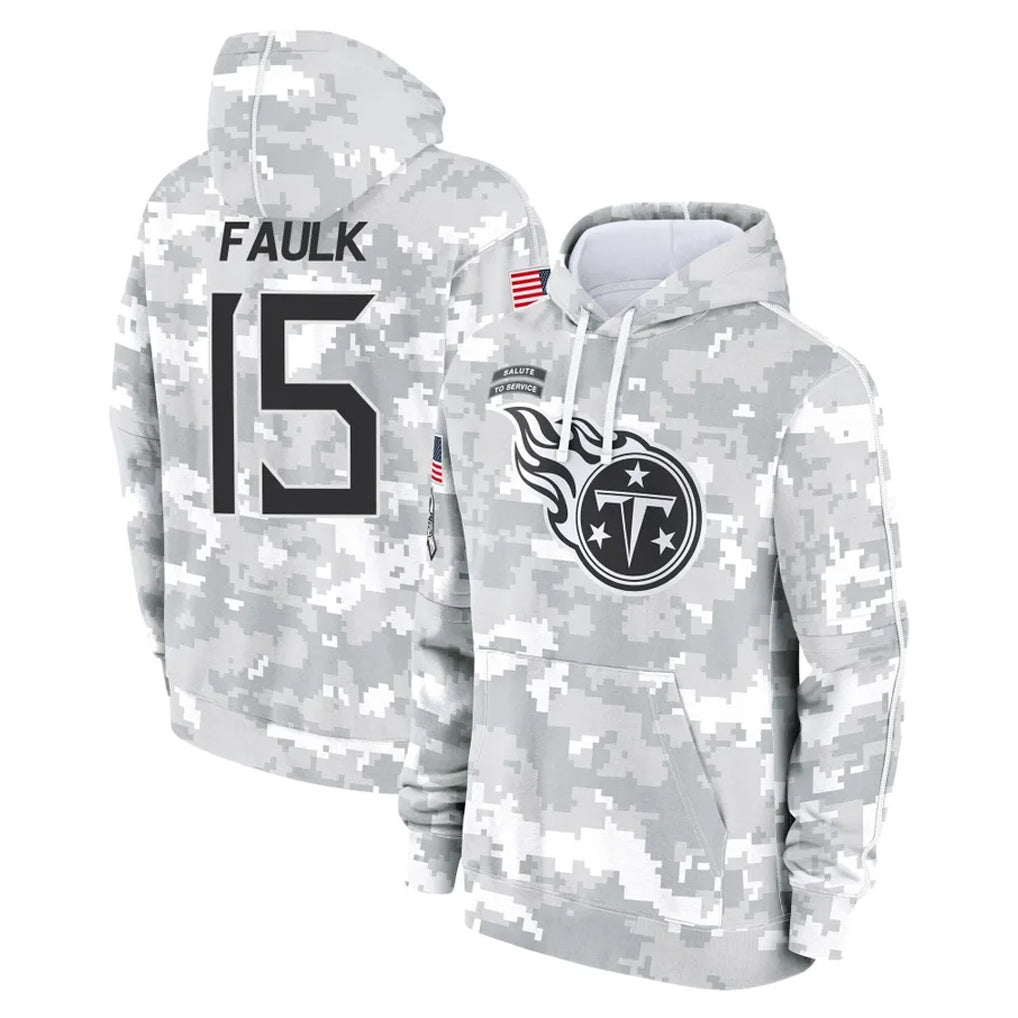 Tuec T.Titans #15 Keldric Faulk Player Camo Arctic Salute to Service Pullover Hoodies Home Game Stitched Jerseys