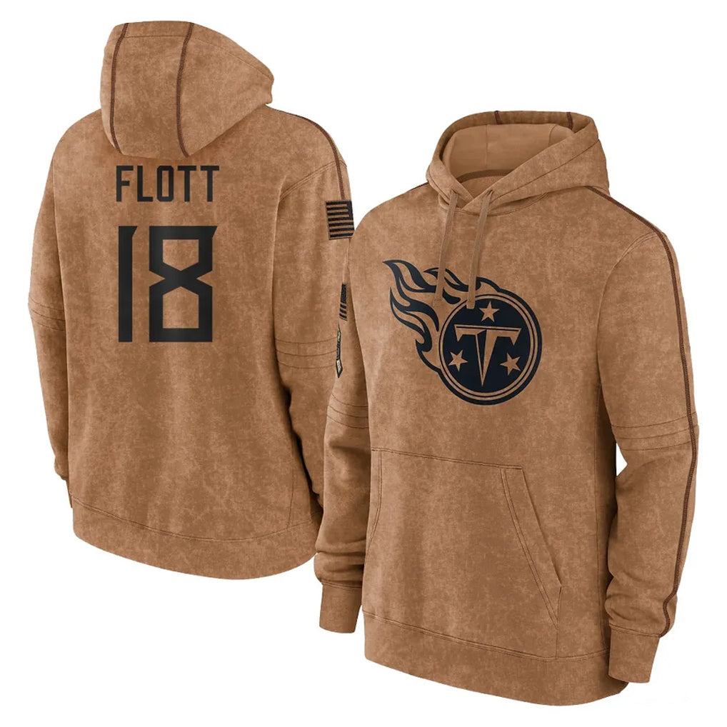 Tuec T.Titans #18 Cor'Dale Flott Player Brown Salute To Service Club Pullover Hoodies Home Game Stitched Jerseys