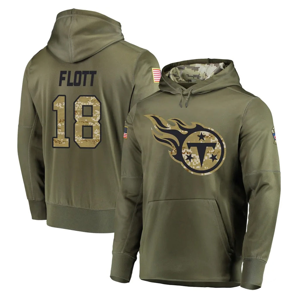 Tuec T.Titans #18 Cor'Dale Flott Player Olive Salute to Service Pullover Hoodies Home Game Stitched Jerseys