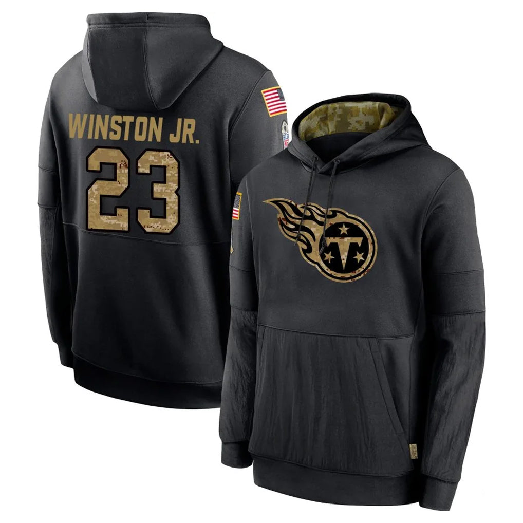 Tuec T.Titans #23 Kevin Winston Jr. Player Black Salute to Service Sideline Performance Pullover Hoodies Home Game Stitched Jerseys