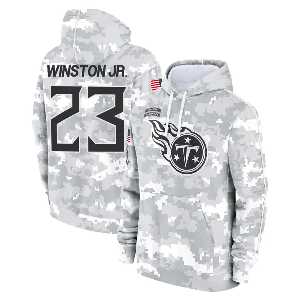 Tuec T.Titans #23 Kevin Winston Jr. Player Camo Arctic Salute to Service Pullover Hoodies Home Game Stitched Jerseys