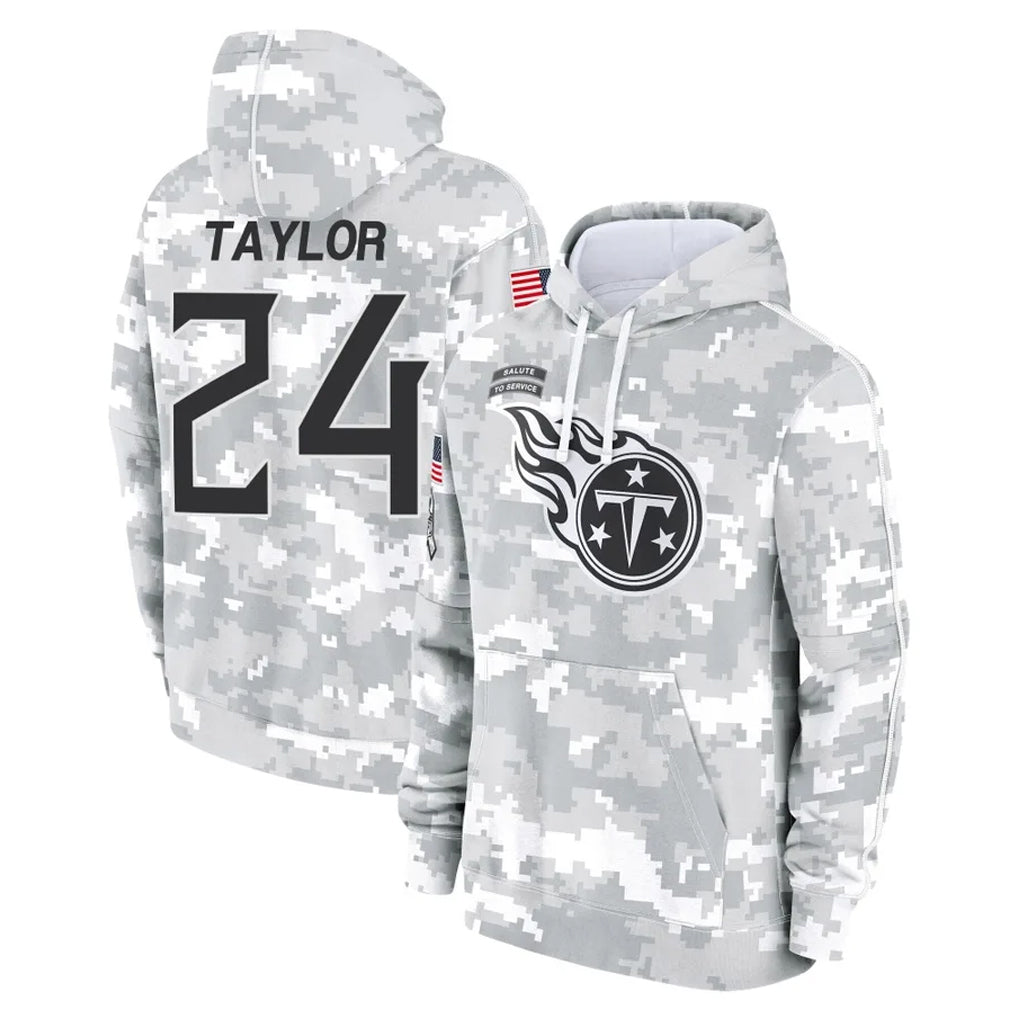 Tuec T.Titans #24 Alontae Taylor Player Camo Arctic Salute to Service Pullover Hoodies Home Game Stitched Jerseys