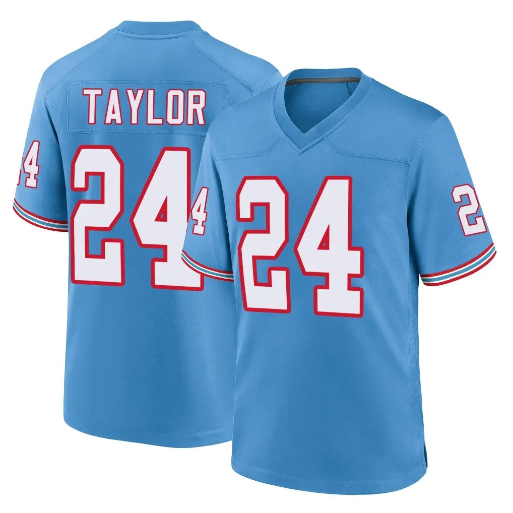 Tuec T.Titans #24 Alontae Taylor Player Light Blue Oilers Throwback Home Game Stitched Jerseys
