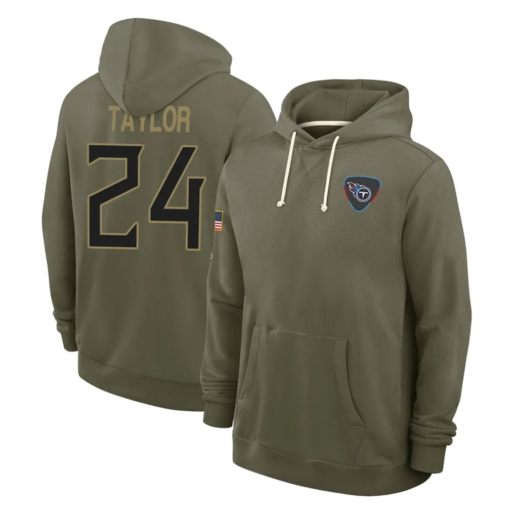 Tuec T.Titans #24 Alontae Taylor Player Olive Salute to Service Hoodies Home Game Stitched Jerseys