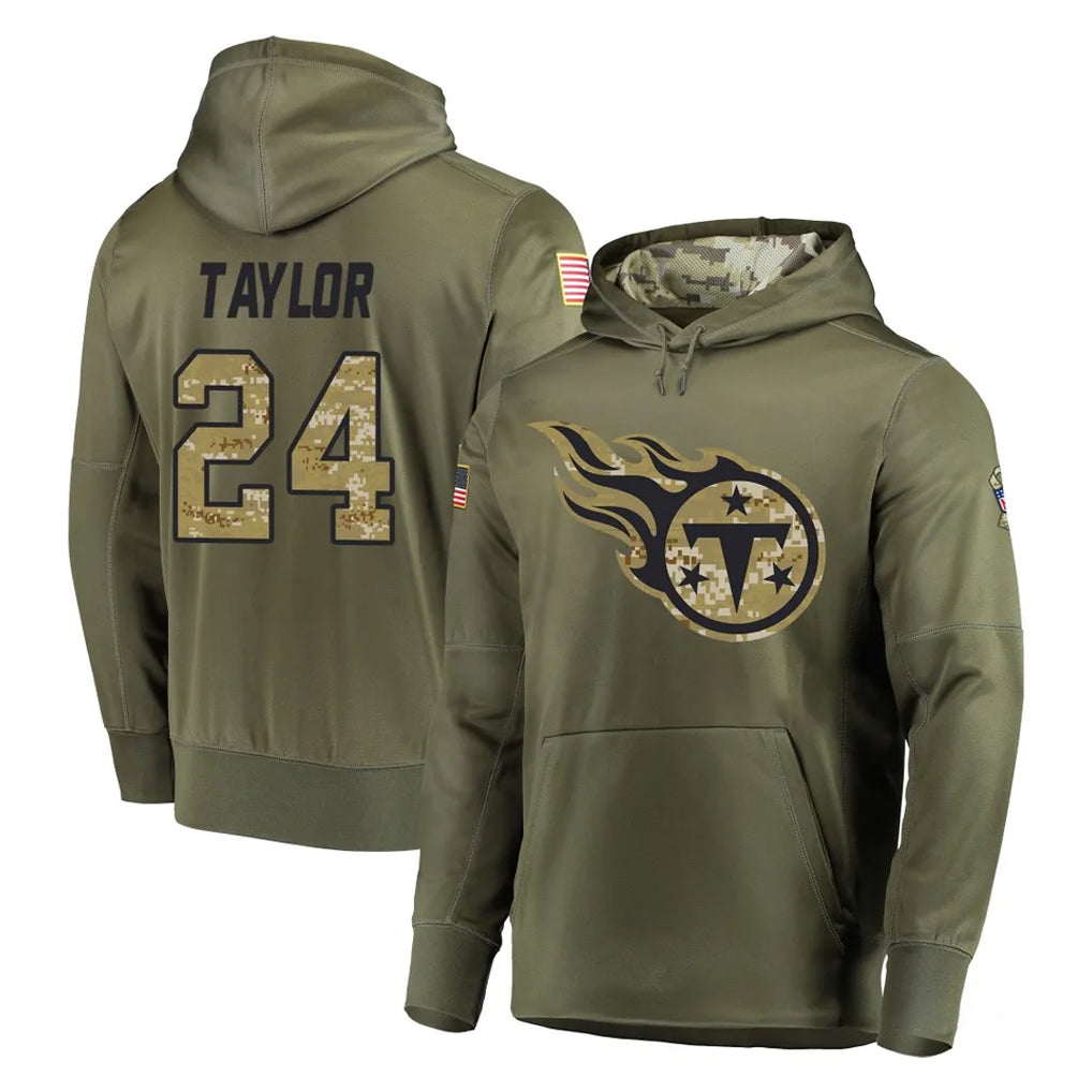 Tuec T.Titans #24 Alontae Taylor Player Olive Salute to Service Pullover Hoodies Home Game Stitched Jerseys