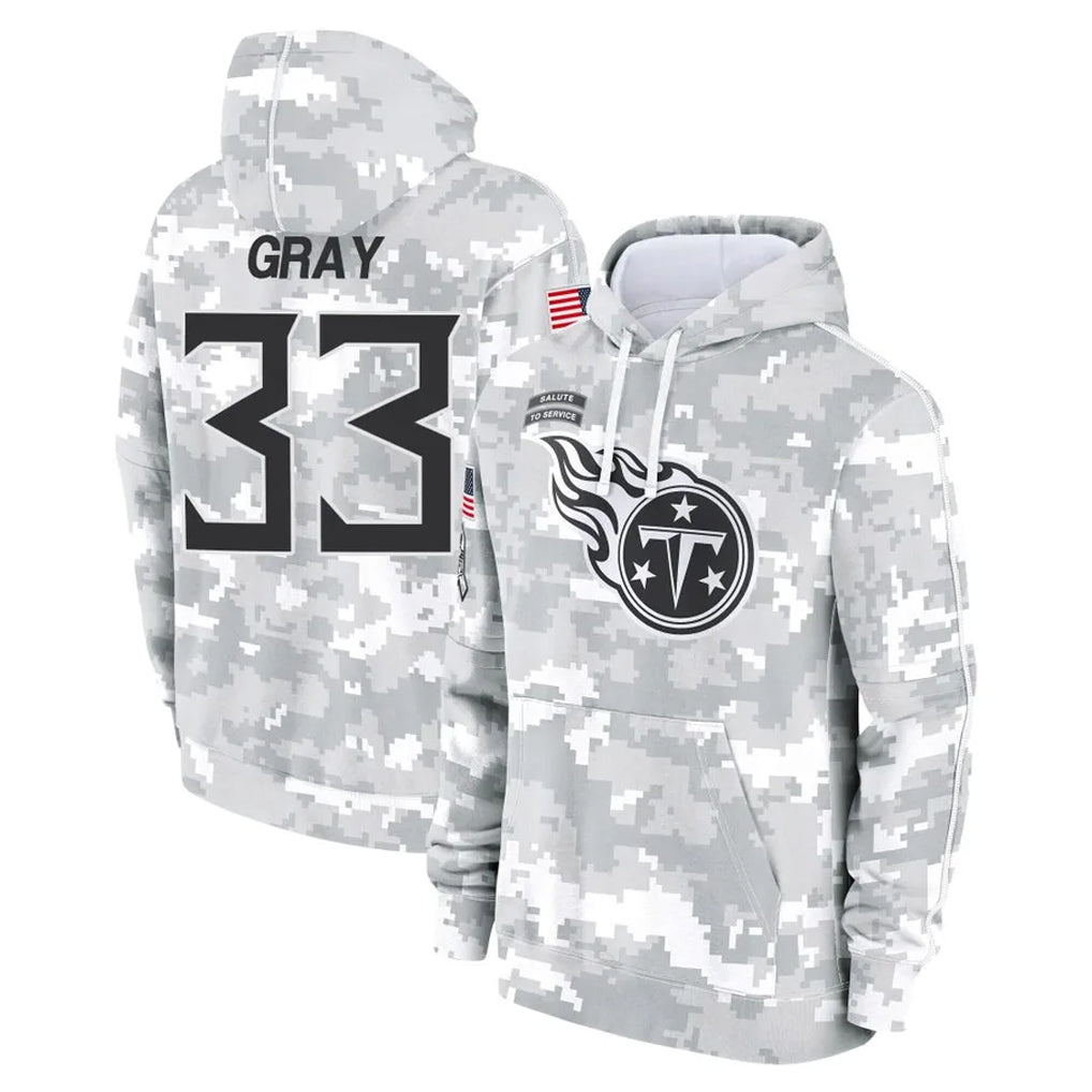 Tuec T.Titans #33 Cedric Gray Player Camo Arctic Salute to Service Pullover Hoodies Home Game Stitched Jerseys
