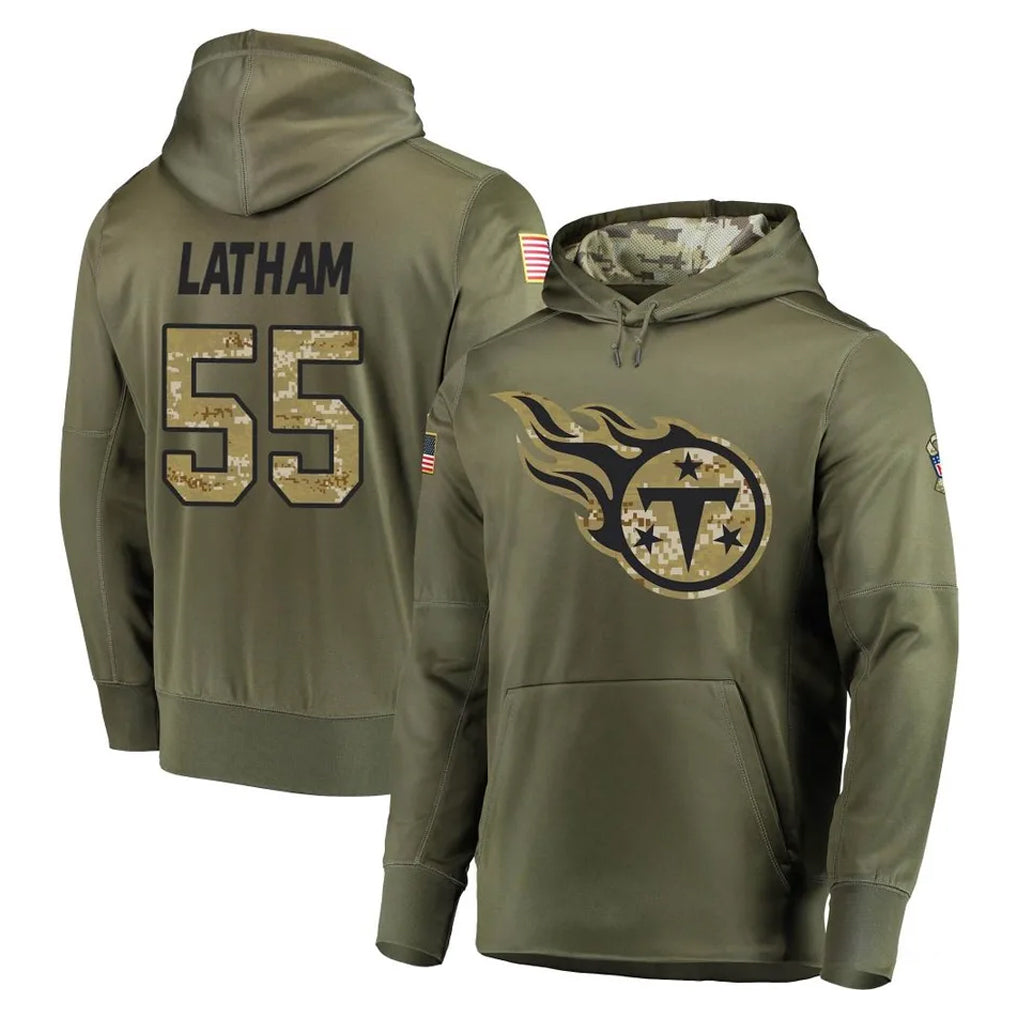 Tuec T.Titans #55 JC Latham Player Olive Salute to Service Pullover Hoodies Home Game Stitched Jerseys