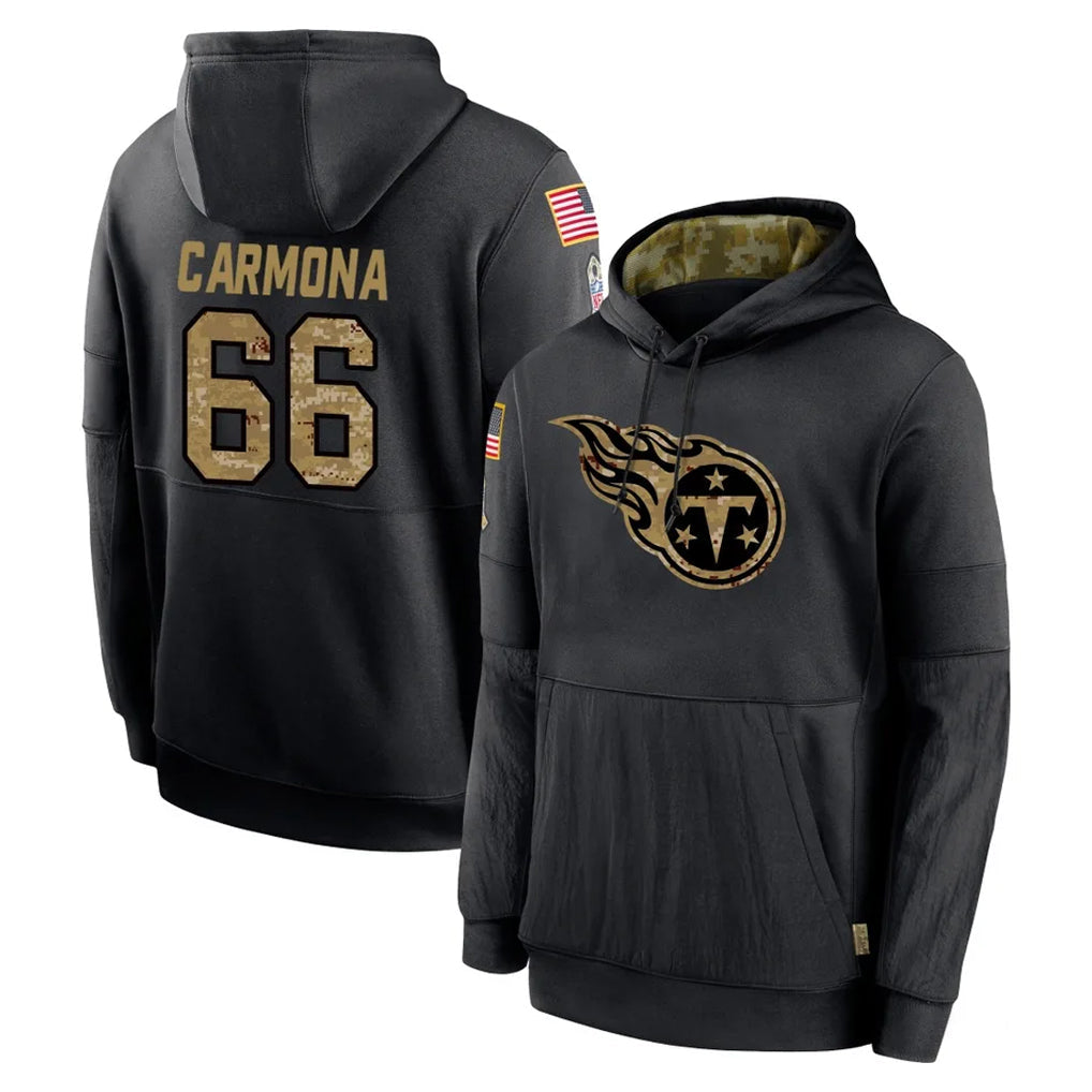 Tuec T.Titans #66 Fernando Carmona Jr. Player Black Salute to Service Sideline Performance Pullover Hoodies Home Game Stitched Jerseys