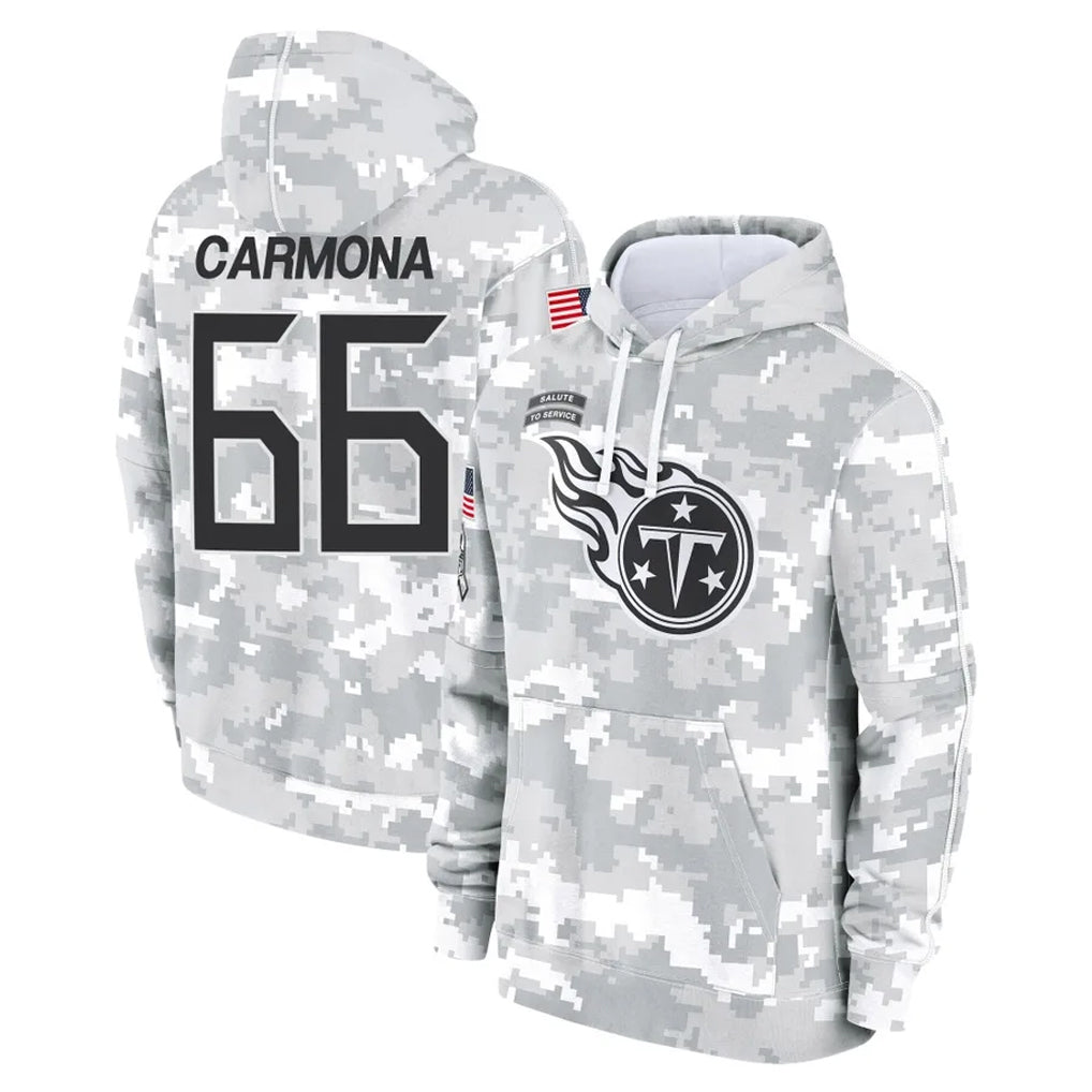 Tuec T.Titans #66 Fernando Carmona Jr. Player Camo Arctic Salute to Service Pullover Hoodies Home Game Stitched Jerseys