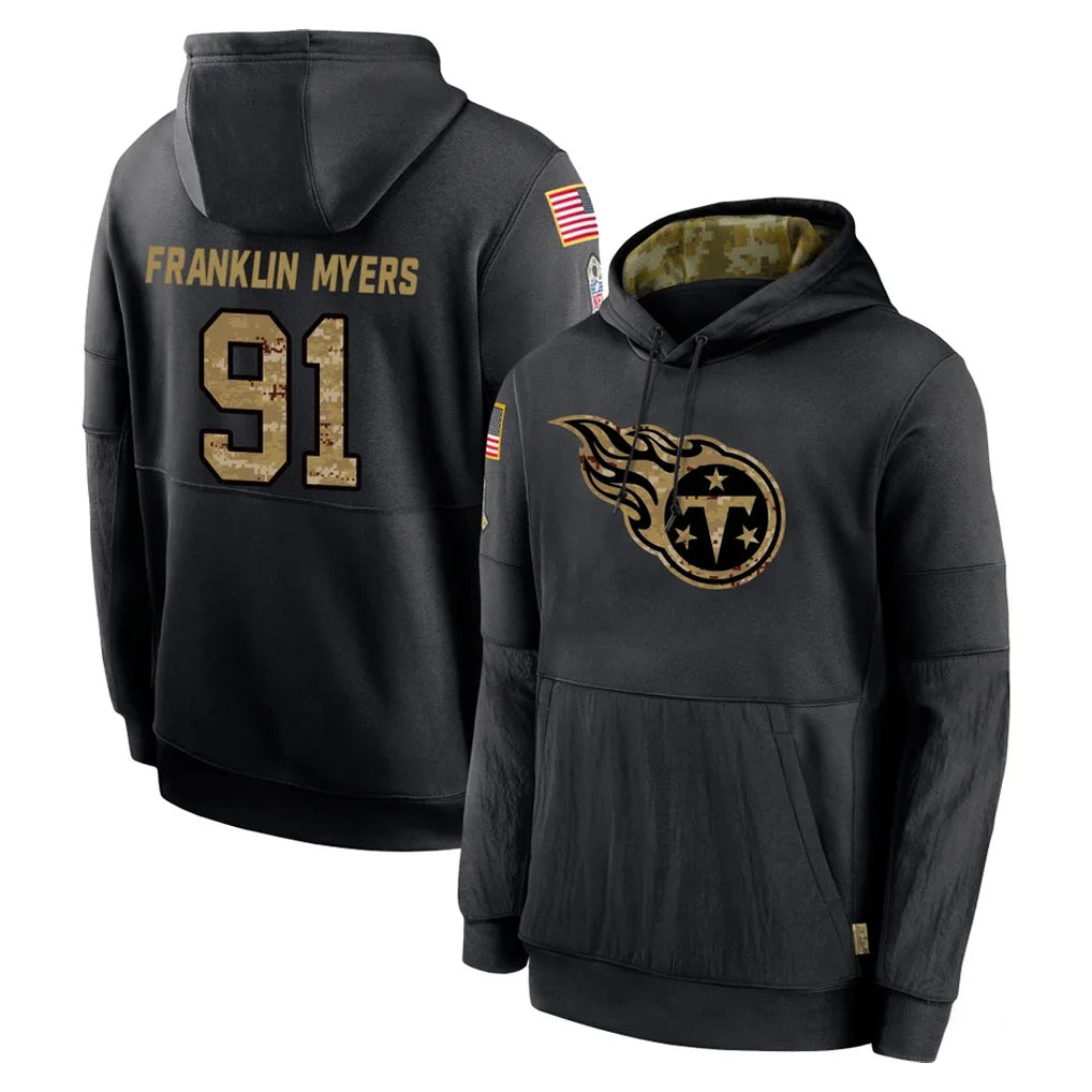 Tuec T.Titans #91 John Franklin-Myers Player Black Salute to Service Sideline Performance Pullover Hoodies Home Game Stitched Jerseys