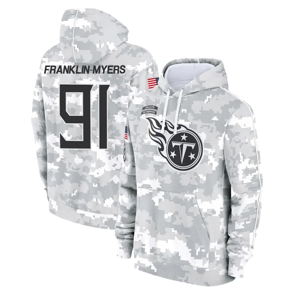 Tuec T.Titans #91 John Franklin-Myers Player Camo Arctic Salute to Service Pullover Hoodies Home Game Stitched Jerseys