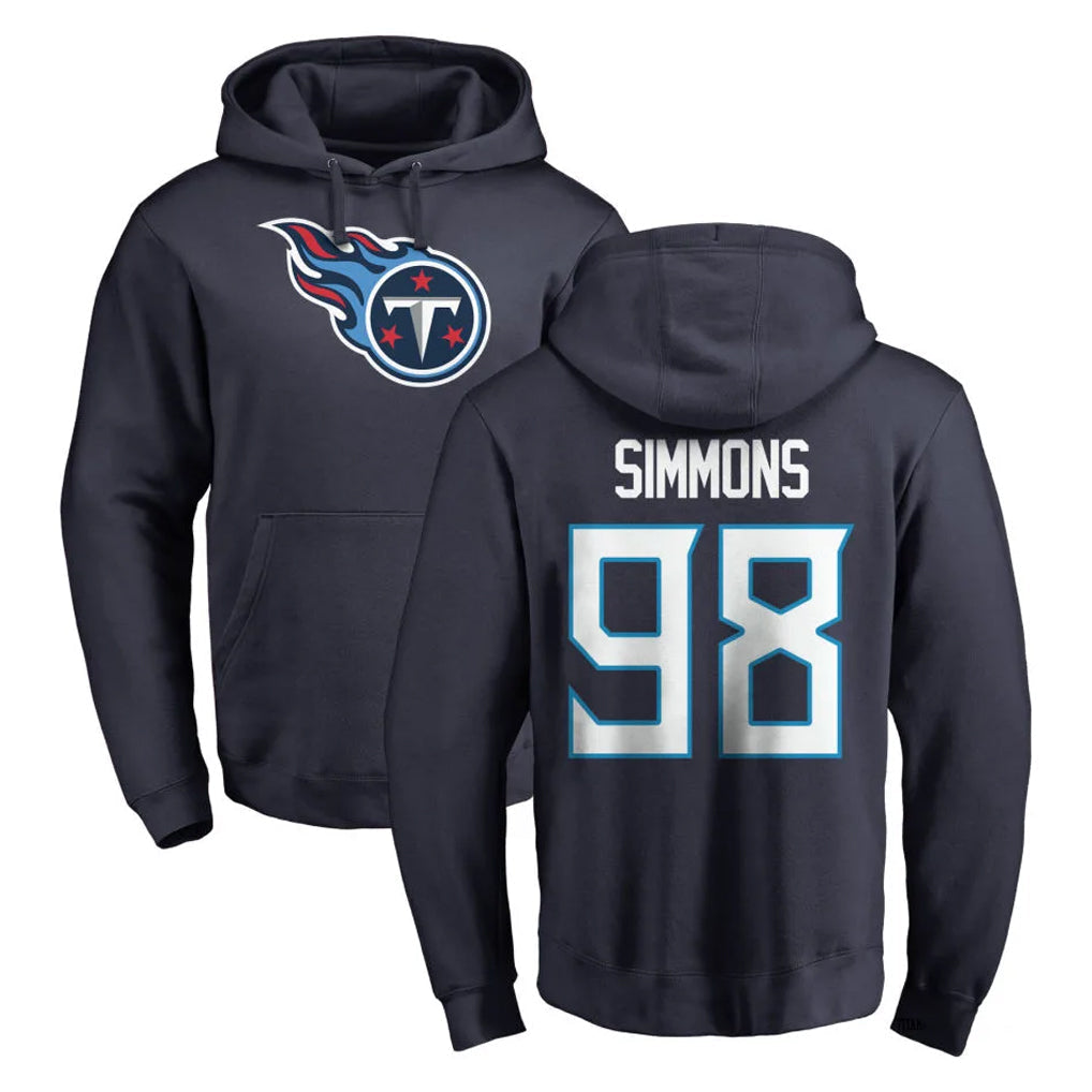 Tuec T.Titans #98 Jeffery Simmons Player Navy Logo Pullover Hoodies Home Game Stitched Jerseys