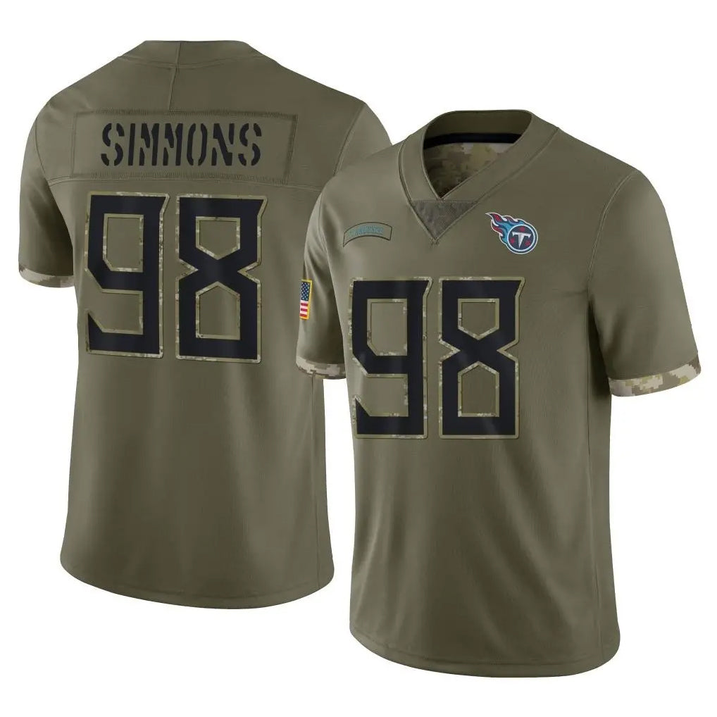 Tuec T.Titans #98 Jeffery Simmons Player Olive Limited Salute to Service Home Game Stitched Jerseys