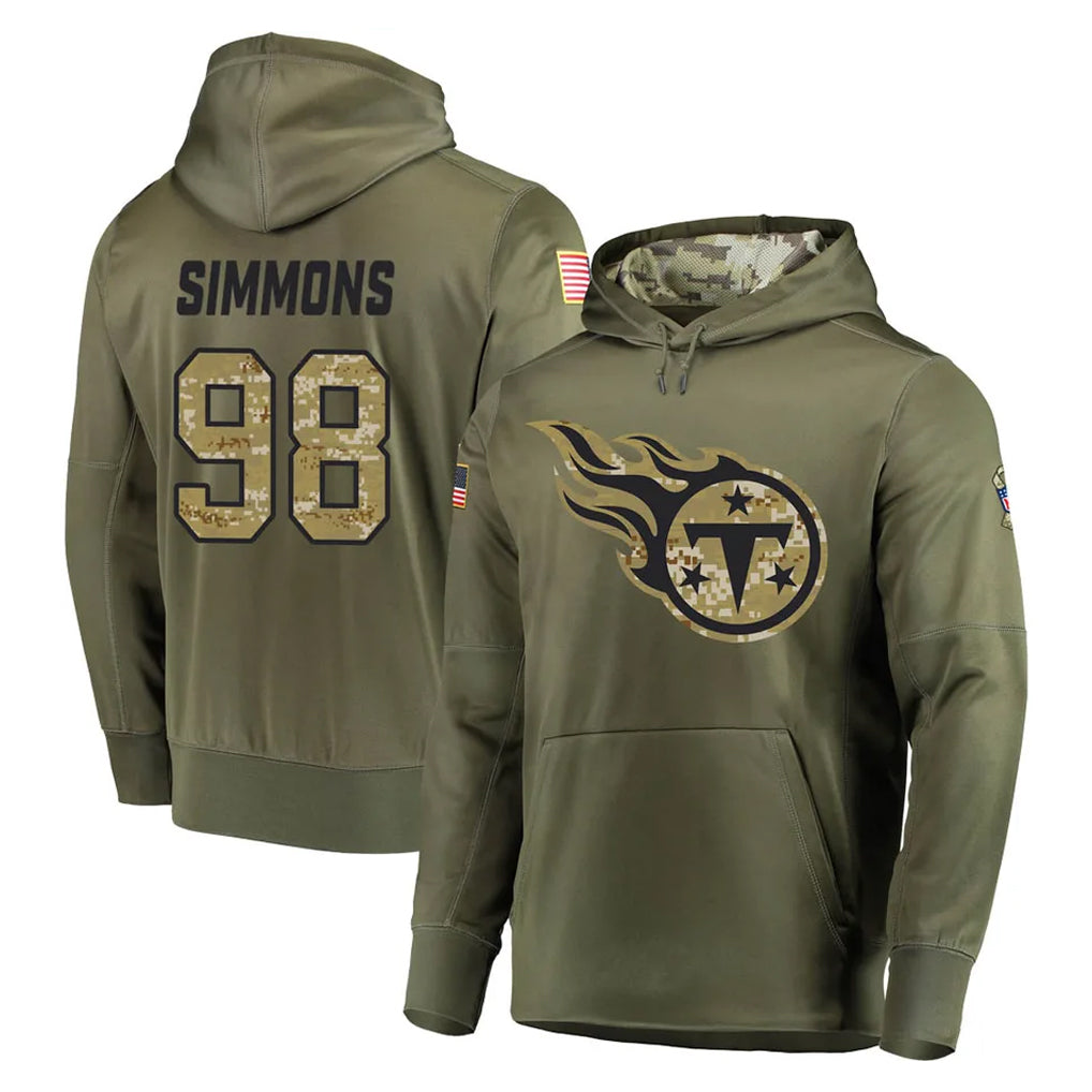 Tuec T.Titans #98 Jeffery Simmons Player Olive Salute to Service Pullover Hoodies Home Game Stitched Jerseys