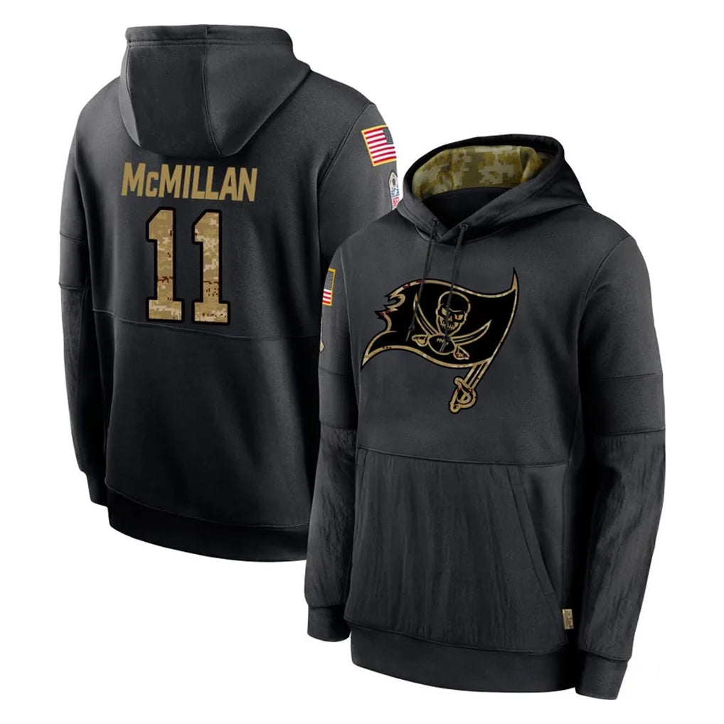 Tuec TB.Buccaneers #11 Jalen McMillan Player Black Salute to Service Sideline Performance Pullover Hoodies Home Game Stitched Jerseys