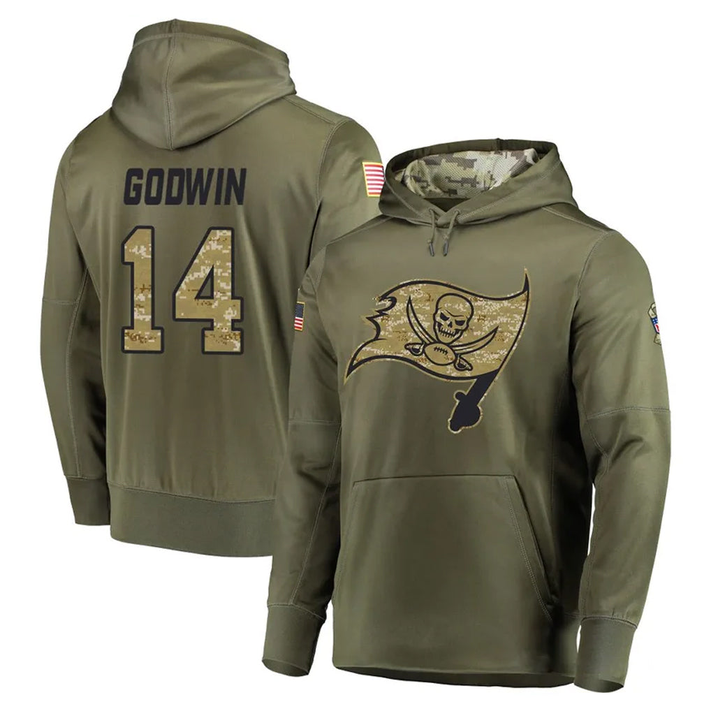 Tuec TB.Buccaneers #14 Chris Godwin Jr. Player Olive Salute to Service Pullover Hoodie Home Game Stitched Jerseys