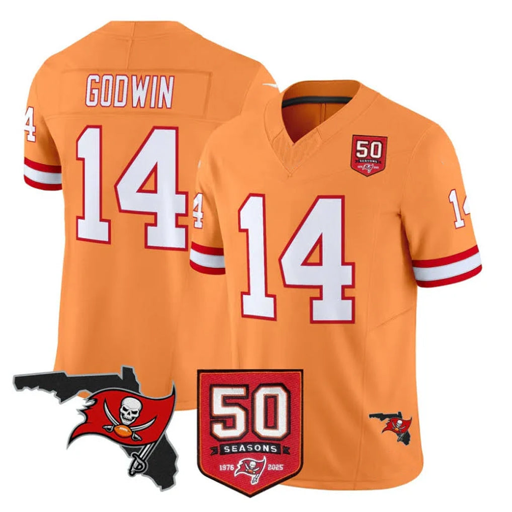 Tuec TB.Buccaneers #14 Chris Godwin Jr. Player Orange 50th Season Vapor Limited Home Game Stitched Jerseys