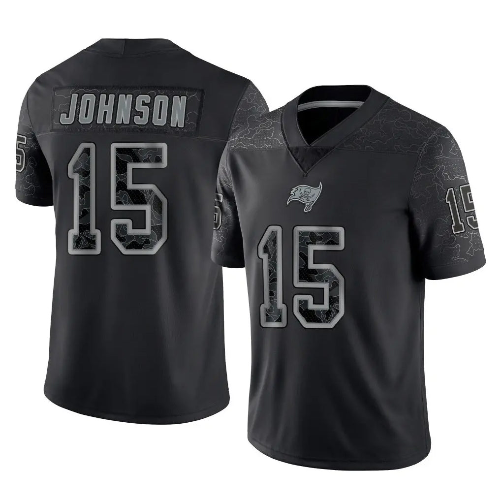 Tuec TB.Buccaneers #15 Tez Johnson Player Black Reflective Limited Home Game Stitched Jerseys