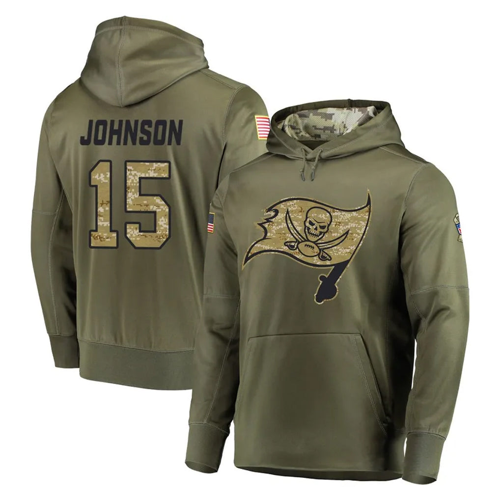 Tuec TB.Buccaneers #15 Tez Johnson Player Olive Salute to Service Pullover Hoodie Home Game Stitched Jerseys