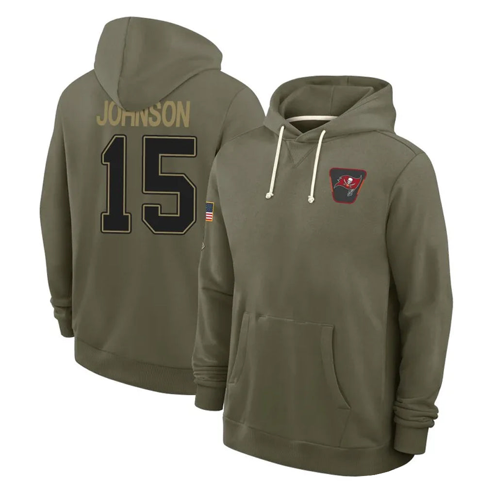 Tuec TB.Buccaneers #15 Tez Johnson Player Olive Salute to Service Pullover Hoodies Limited Stitched Jerseys