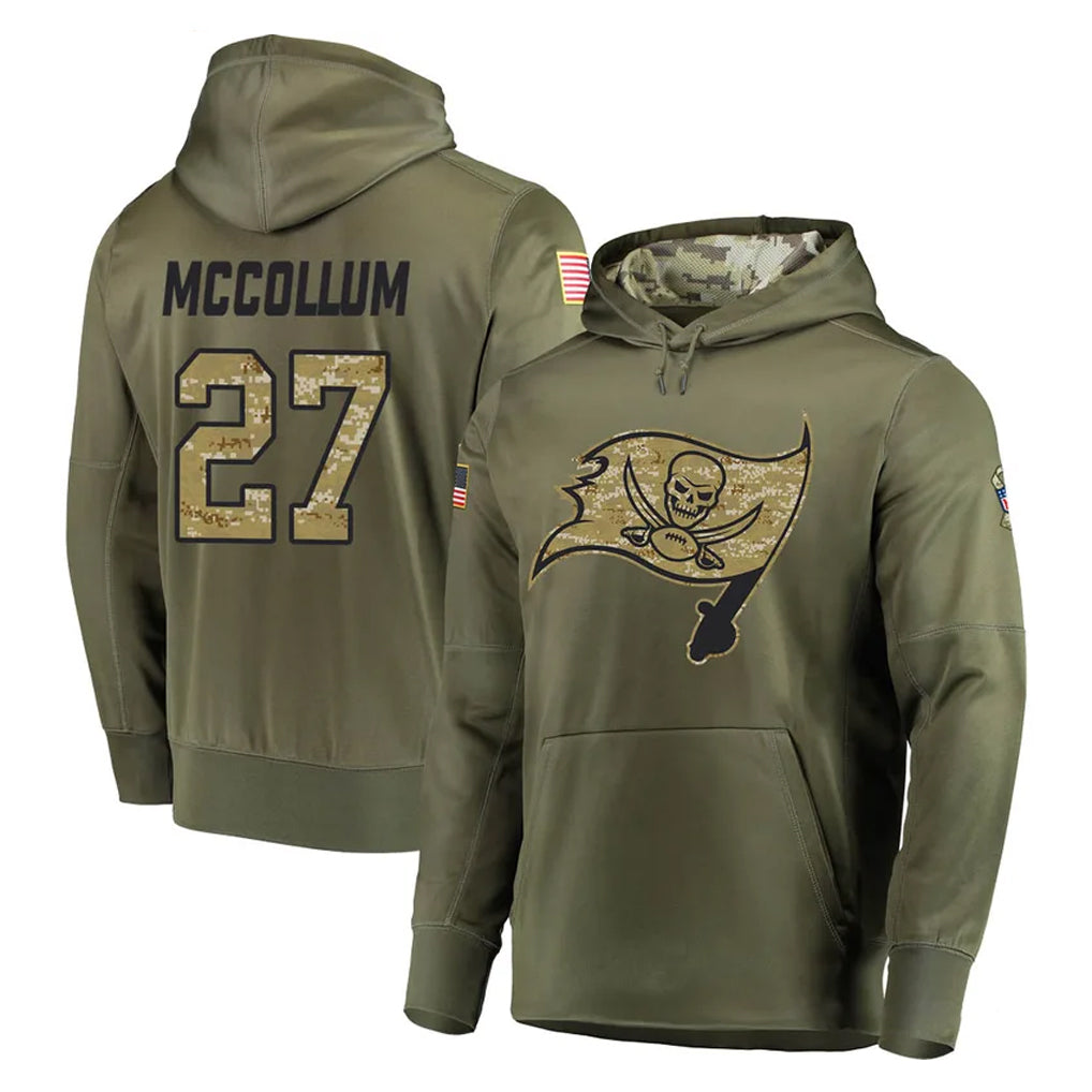 Tuec TB.Buccaneers #27 Zyon McCollum Player Olive Salute to Service Pullover Hoodie Home Game Stitched Jerseys