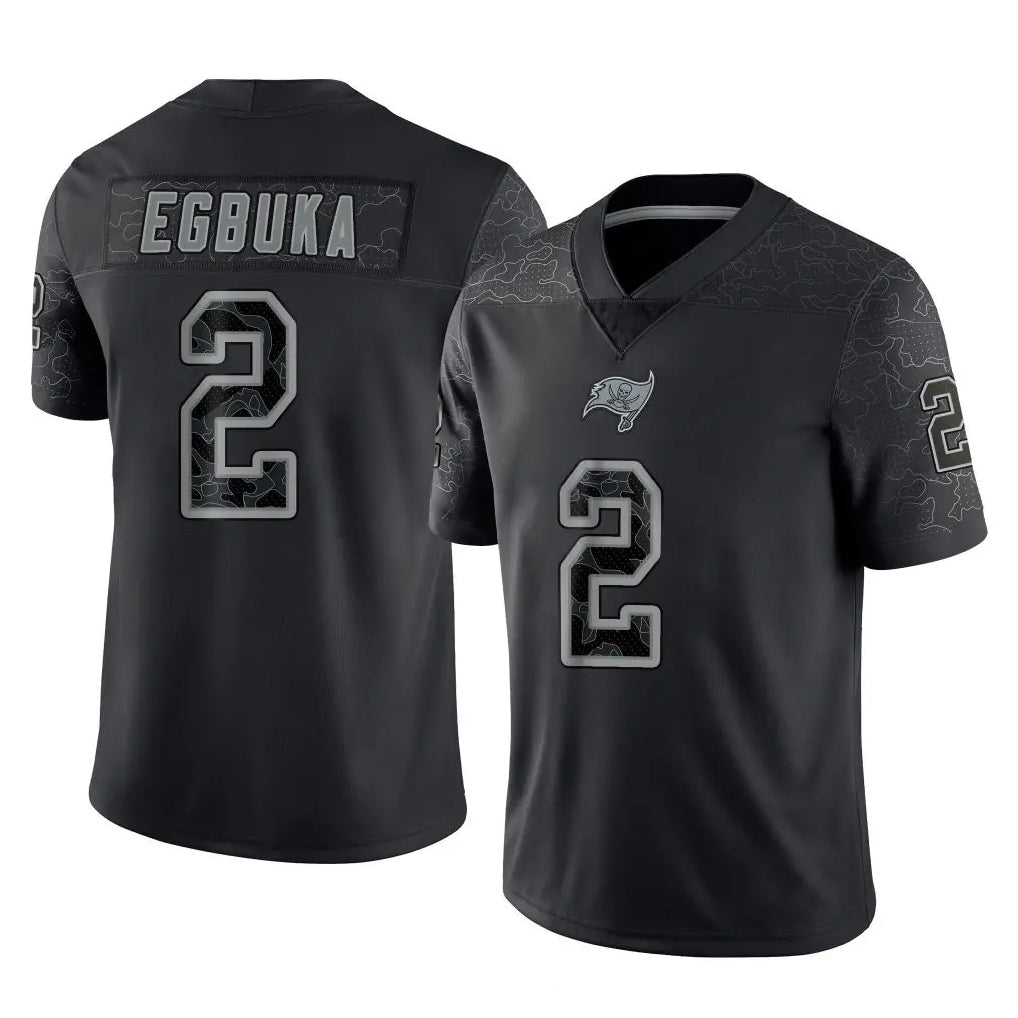 Tuec TB.Buccaneers #2 Emeka Egbuka Player Black Reflective Limited Home Game Stitched Jerseys
